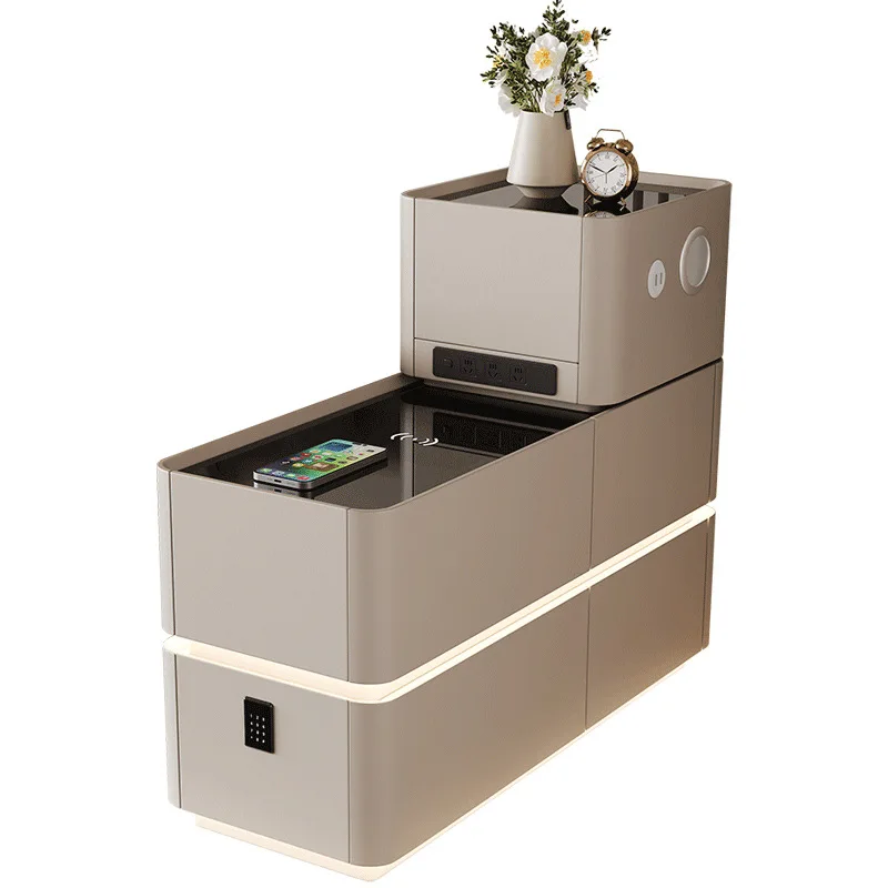

Smart sofa side cabinet, living room with socket, audio, wireless charging edge few, solid wood side cabinet, simple storage