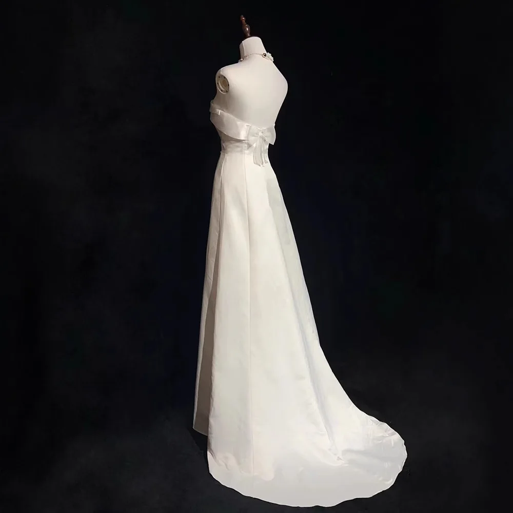 Vestido de casamento de cetim branco para mulheres vestido de noiva com trem coreano simples vestidos de noite vestido formal feminino vestidos elegantes