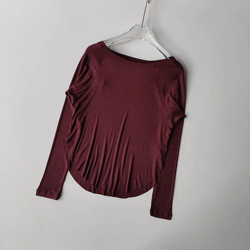 Damen-Langarm-Yoga-Top aus Modal mit gerippter Struktur, lockere Passform, schlankmachend, Herbst-Winter-Sport-T-Shirt, bequemes Yoga-T-Shirt – Detail 8