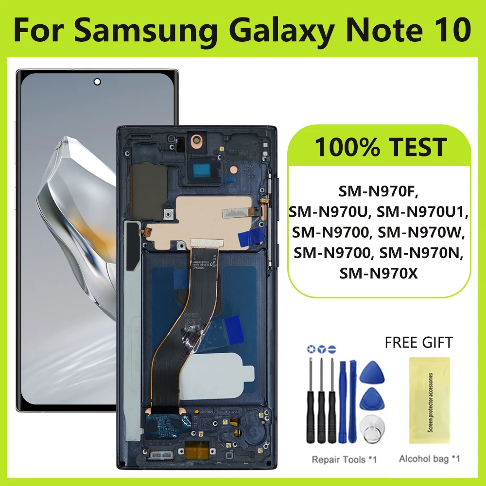 AMOLED Display For Samsung Galaxy Note 10 N970F N970 N9700 LCD With Frame Touch Screen Digitizer Assembly Replacement