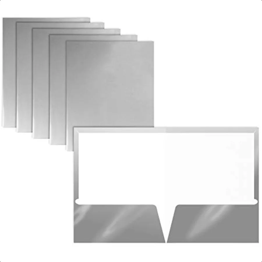 

2 Pocket Glossy Laminated Metallic Sier Paper Folders Letter Size 25 Pack Paper Portfolios Box of 25