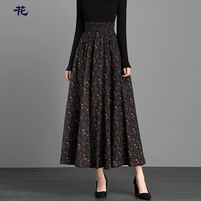 2025 Cotton Linen Floral Pattern Female Long Skirt Women's Clothing Plus Size Elegant Casual  Pastoral Floral Maxi Skirts Womens