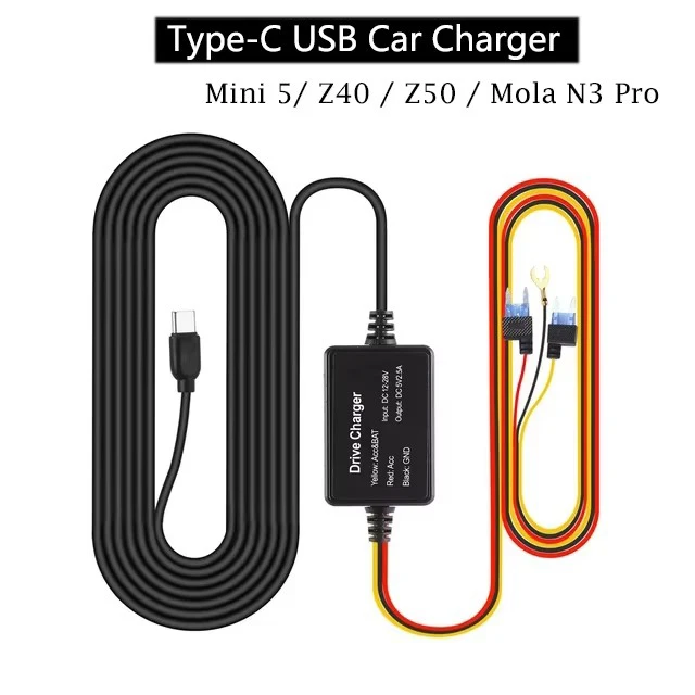 chezhilin Hardwire Kit Type-C for DDPAI Mini5 Z40 Z50 N3 Pro N1 Dual Car DVR Dash Cam Mirror Camera Charging Cable (Not original