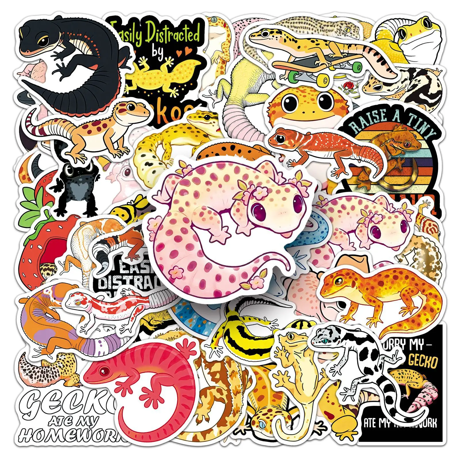 50 Stück Niedliche Gecko- und Eidechsen-Graffiti-Aufkleber Kawaii Reptilien-Cartoon-Sticker DIY Notizbuch Handy Gitarre Scrapbook Klassisches Kinderspielzeug