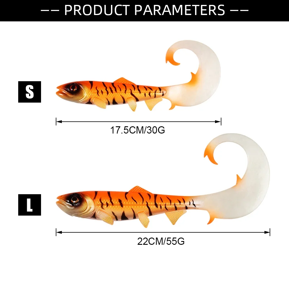 Spinpoler الضفيرة الذيل نكش لينة البلاستيك الصيد إغراء سيليكون الطعم باس 17.5 سنتيمتر 22 سنتيمتر ل سمك السلمون المرقط العين رمادية فاتحة اللون المياه العذبة