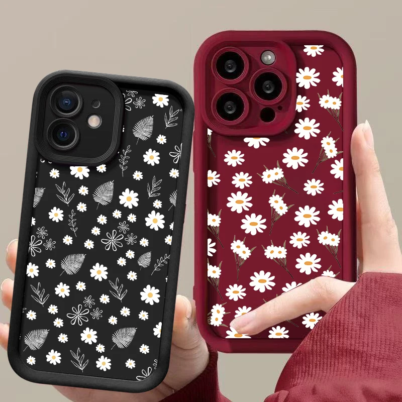 Cute White Daisy Flower Case For IPhone 17 14 15 16 Pro Max Plus 16E 12 13 Mini 17 Air Silicone Full Protection Shockproof Shell
