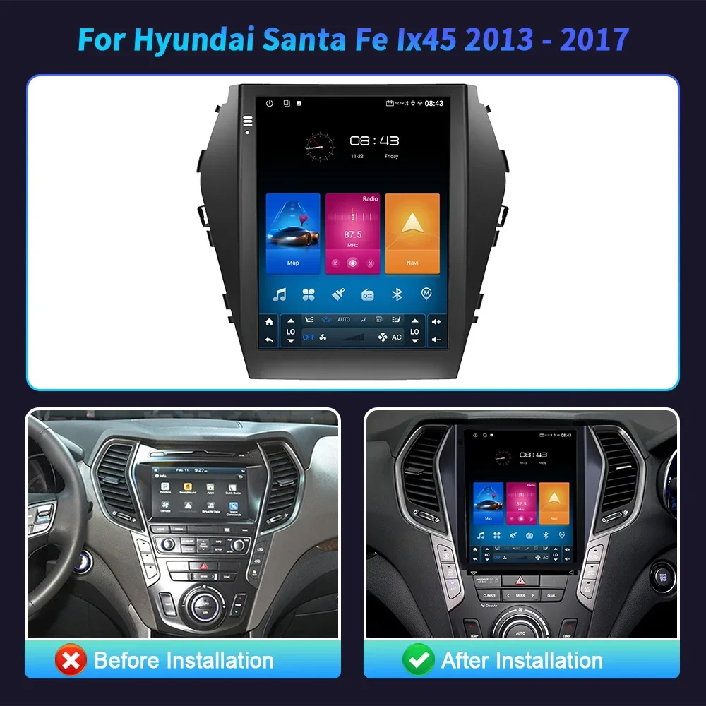 9.7″For Hyundai Santa Fe Ix45 2012-2018 Car Radio Multimedia Video Android 14 carplay Android auto Navigation CarPlay Monitor