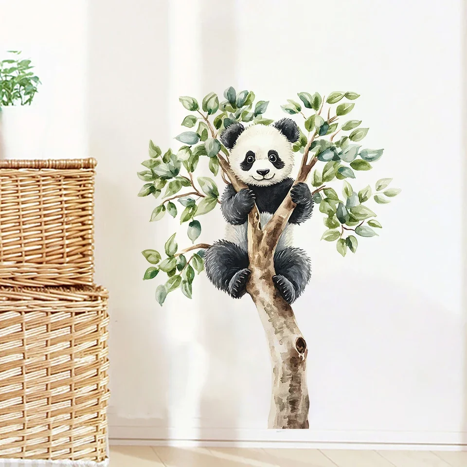 1 Piece Fun Animal-Themed Wall Decal Featuring Playful Panda Ascending a Tree Silhouette Ideal for Living Space Bedroom or Nurse