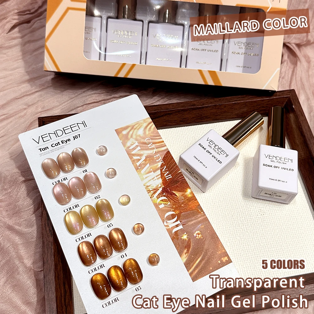 vendeeni-set-di-5-colori-smalto-gel-per-unghie-effetto-occhio-di-gatto-marrone-caffe-uv-led-trasparente-cristallino-magnetico-con-cartella-colori