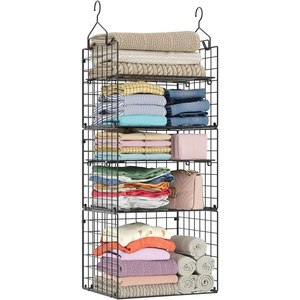 

Closet Hanging Organizer Shelves - 5 Tier Wardrobe Organizers and Storage Bin, Hanging Organizer Shelves, Clothes Shel with Adju