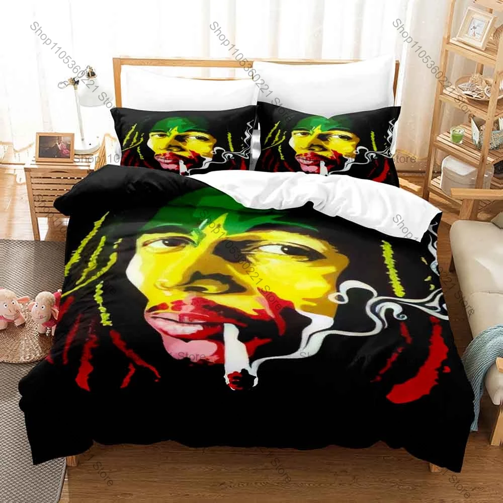Soft Vintage Jamaican Street Music Silhouette Sketch 3Pcs Bedding Set Duvet Cover & Pillowcases Minimal Urban Home Textile