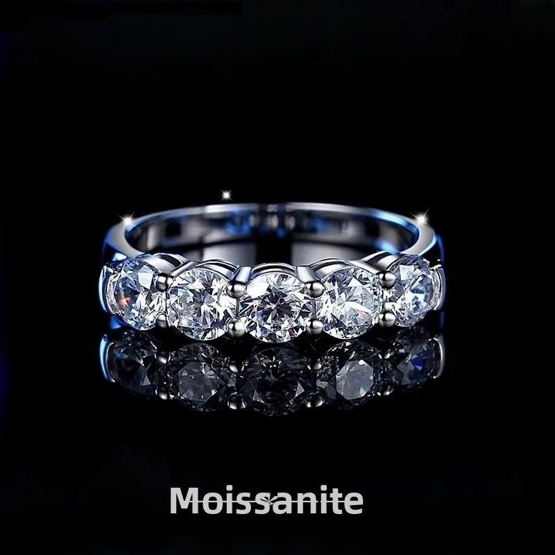 

5*0.1CT D Color Moissanite Ring for Women in S925 Silver, Featuring a Cluster Setting. Delicate Fine Jewelry