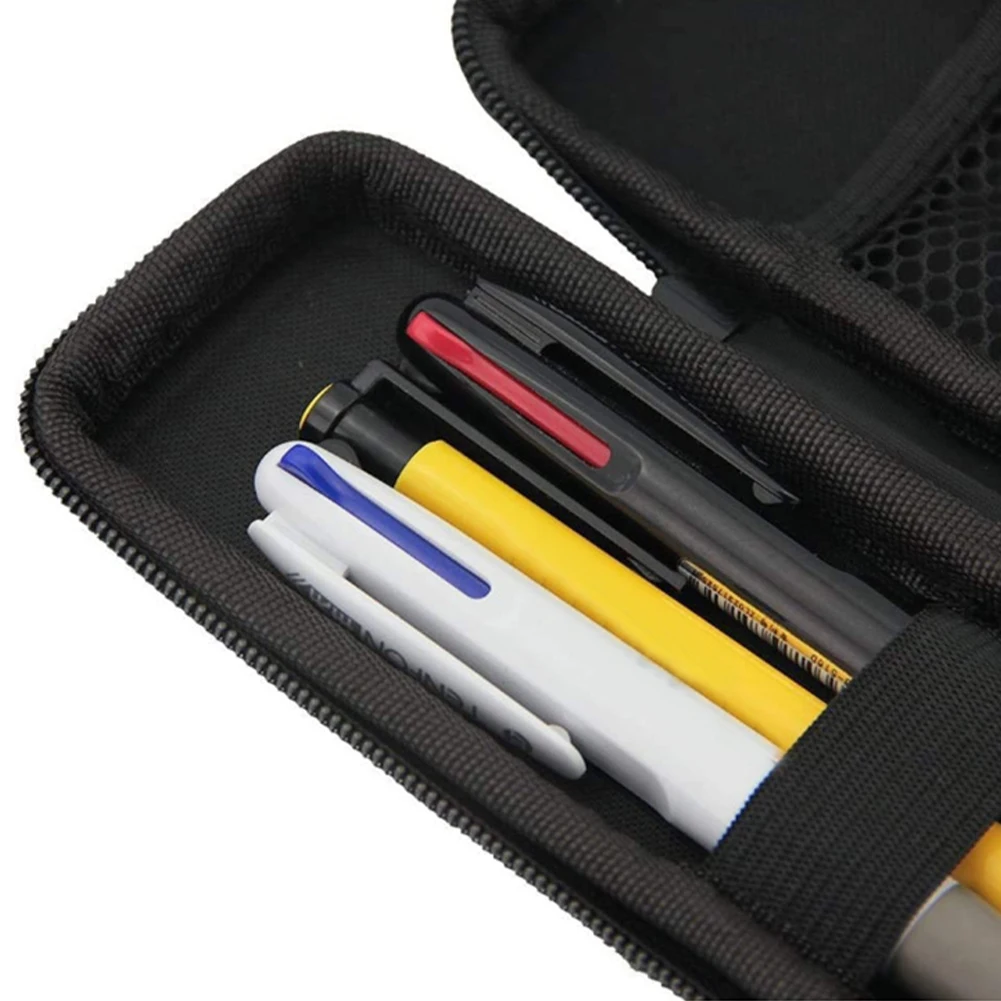 Hard Shell Pen Box Student Stationery Ruler Storage Case Portable Office Headphones Charging Cable Organizer Black Storage Bag