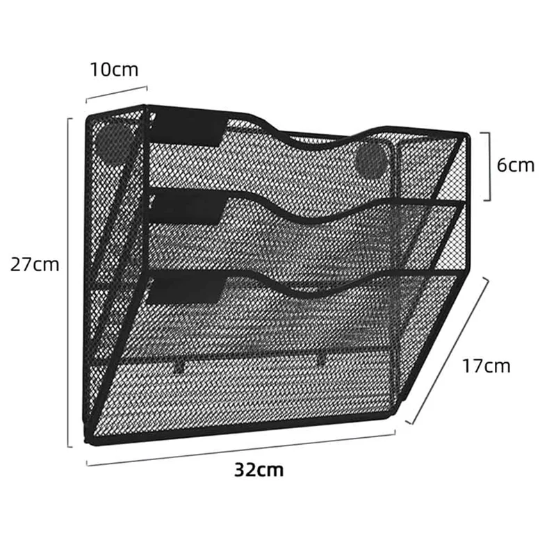 حامل ملفات مغناطيسي من الطبقة ABRJ-3 بدون حفر ولا تركيب منظم المجلات باللون الأسود لمكتب الثلاجة