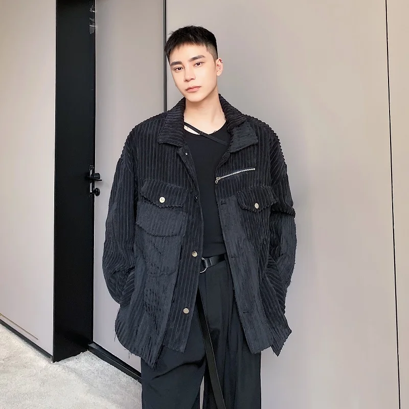 

Simple 2024 Autumn Men's Shirts Loose Turn-down Collar Solid Color Niche Design Long Sleeve Casual Male Trend Tops New