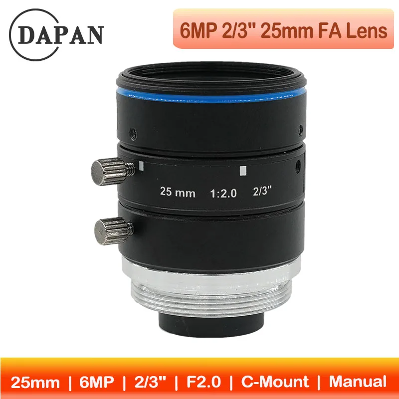 

Industrial C-Mount Lens – 12mm Fixed Focal Length, 6MP Resolution, 2/3" Sensor, F2.0 Aperture, Low Distortion