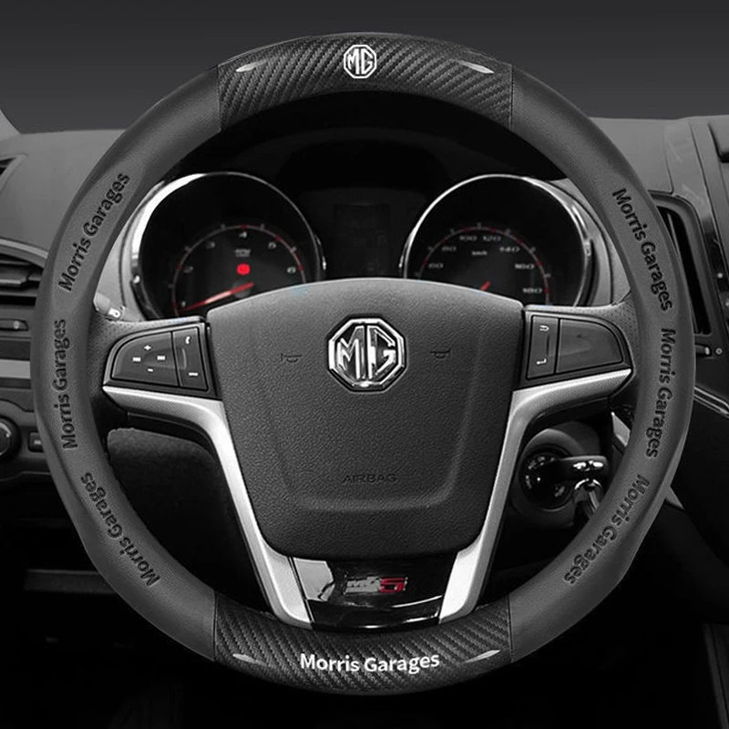 For MG ZS E-HS EV MG3 MG5 MG6 Trophy MG7 EZS 3SW Cyberster Carbon fiber Leather Anti-slip Car Steering Wheel Cover 3D Embossing