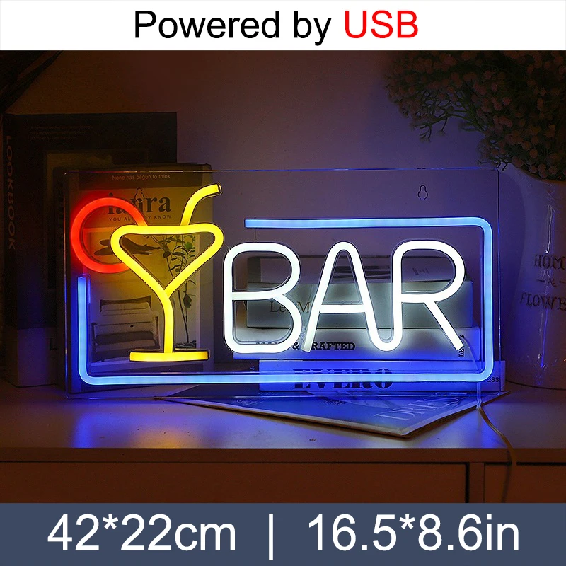 Café Bar Neon Signs Light LED Verres à vin Logo Night Lamp, Décor de chambre, Maison, Boutique, Restaurant, KTV Party, Vacances, Cadeau