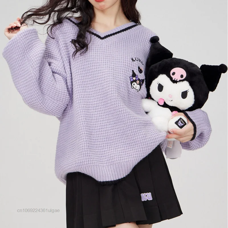 Sanrio cinna moroll Melodie Pullover Frauen Herbst Trend Kleidung y2k College-Stil Tops weibliche süße Pullover gestrickte Sweatshirts