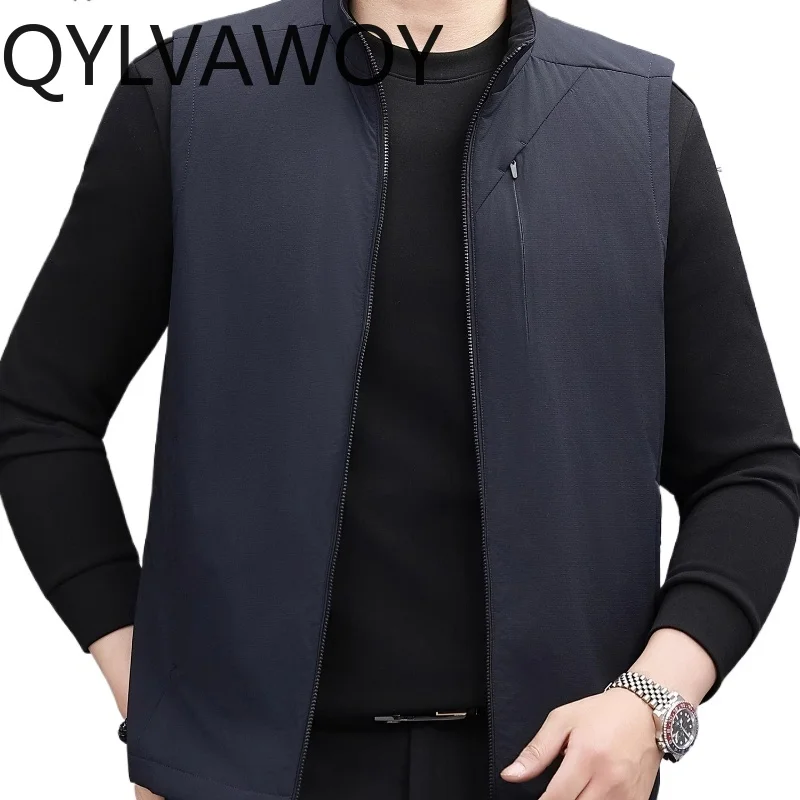 

QYLVAWOY 87% Polyamide Men's 2025 New Style Middle-Aged Business Casual Dad's Outfit Vest Waistcoat Jacket LJ2272