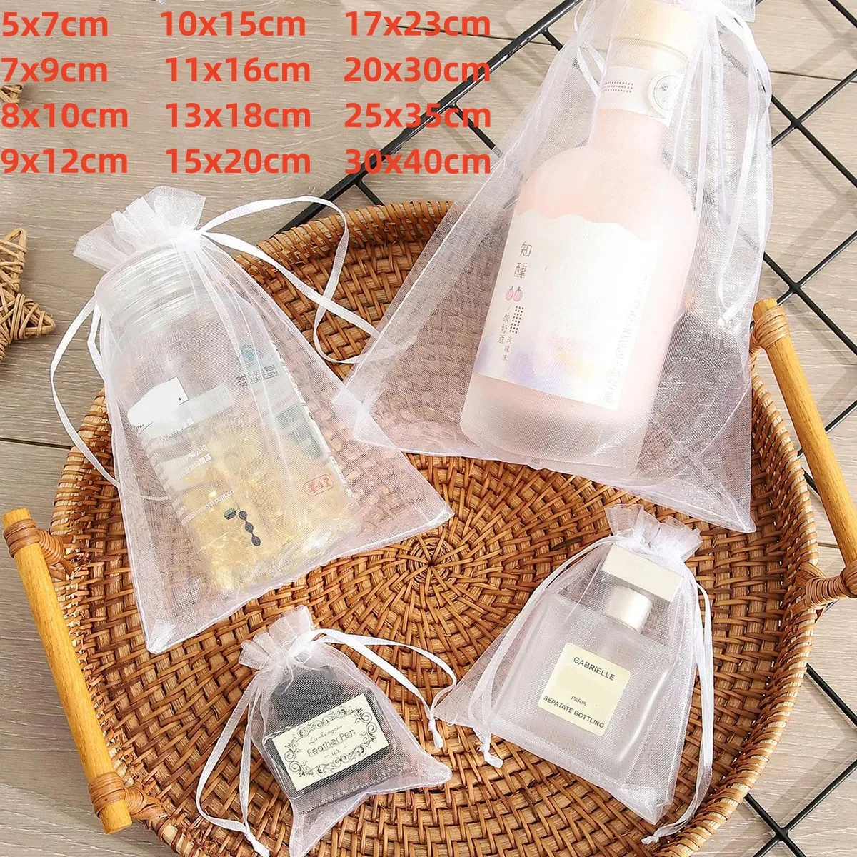 White Drawstring Organza Bags Christmas Party Supplies Jewellery Candy Gift Bags Cosmetic Packaging Bags Holiday Organza