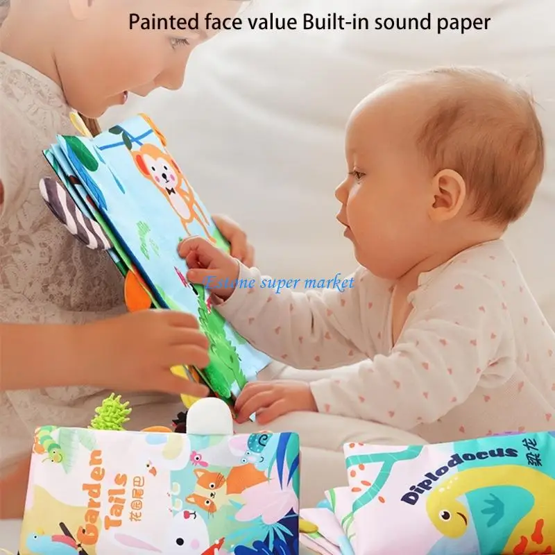 090B Cloth Books for Early Children's Development with 3D Tail Activity Book Non-toxic Crinkle Cloth Made Book