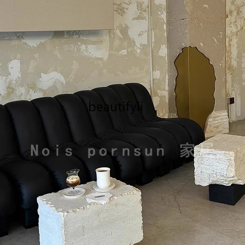 Sofa side wabi-sabi wind villa model room retro travertine small coffee table marble living room corner table