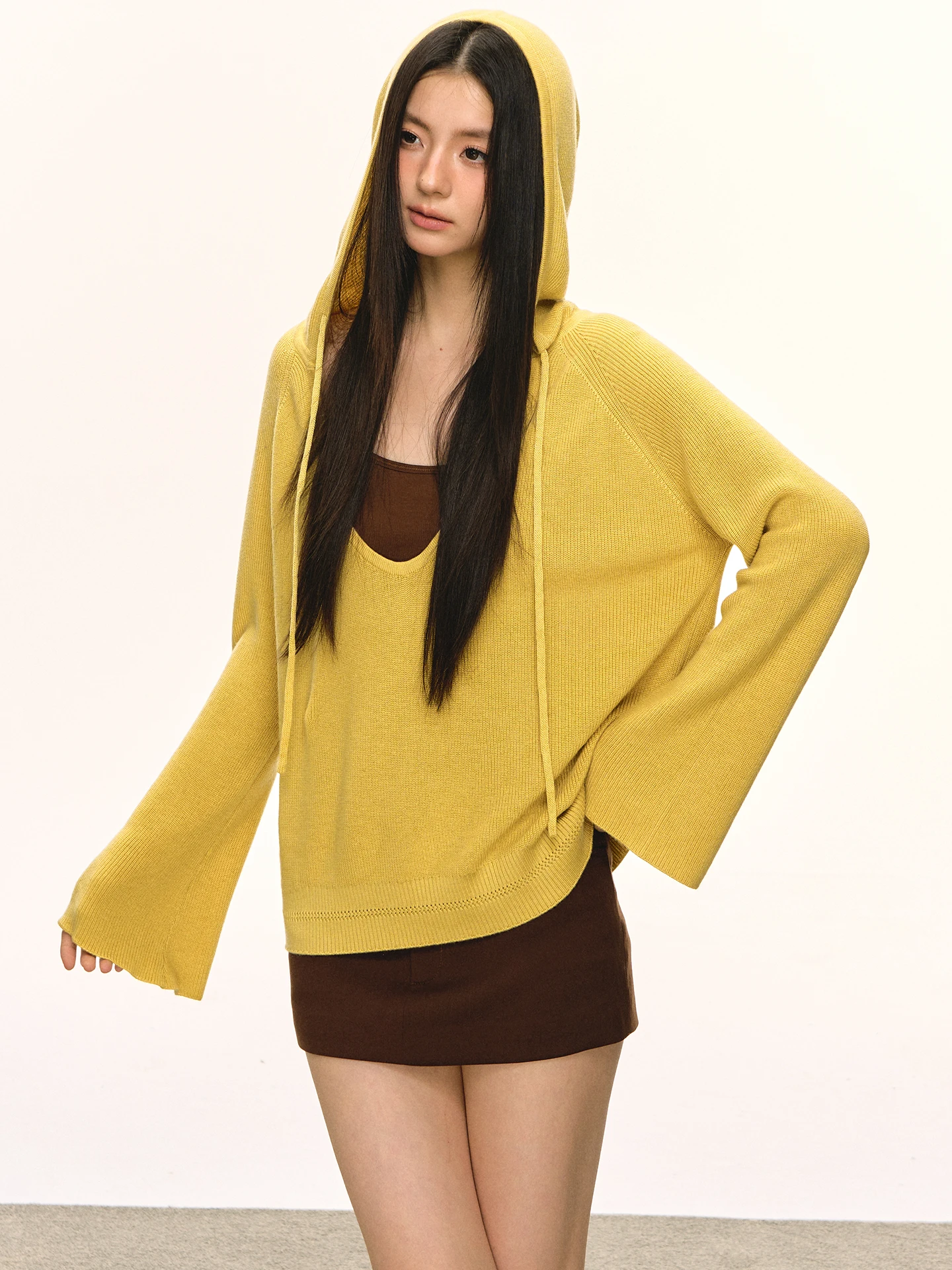 

Женская шерстяная толстовка с капюшоном Anna Aneae, топ, весенне-осенний повседневный костюм из двух предметов, жилет, топ, ансамбль Fem Faion