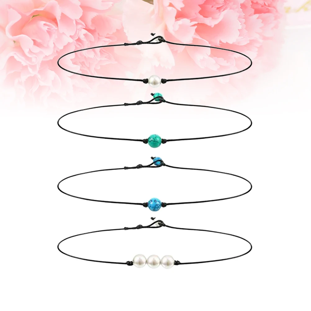 

Stylish Pearl Necklace Choker Single Cord Black Hand-Knotted Charms Turquoise Jewelry for Birthday Valentine Wedding