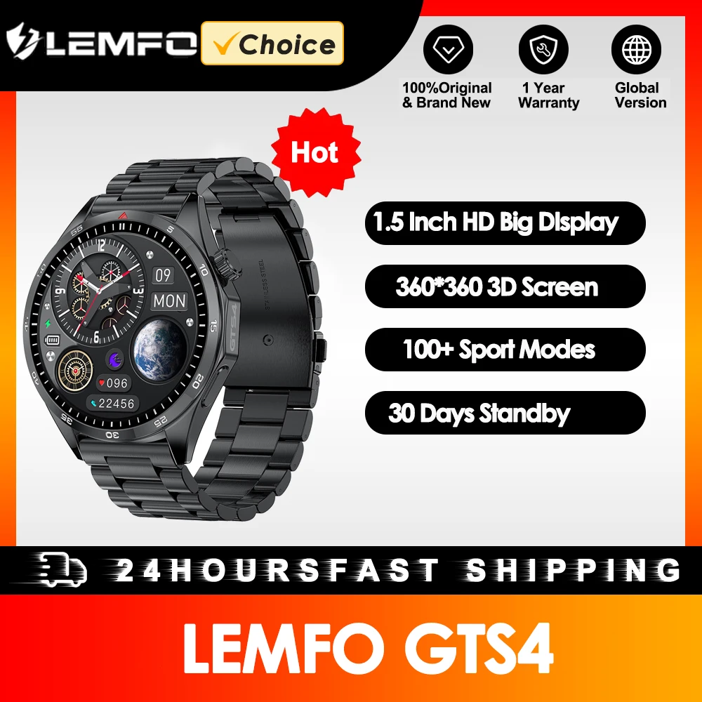 

LEMFO GTS4 Smart Watch Men GT4 Pro GPS Tracker Smartwatch Men Watch 4 Pro 2024 1.5 Inch 360*360 HD Screen For HUAWEI Xiaomi IOS