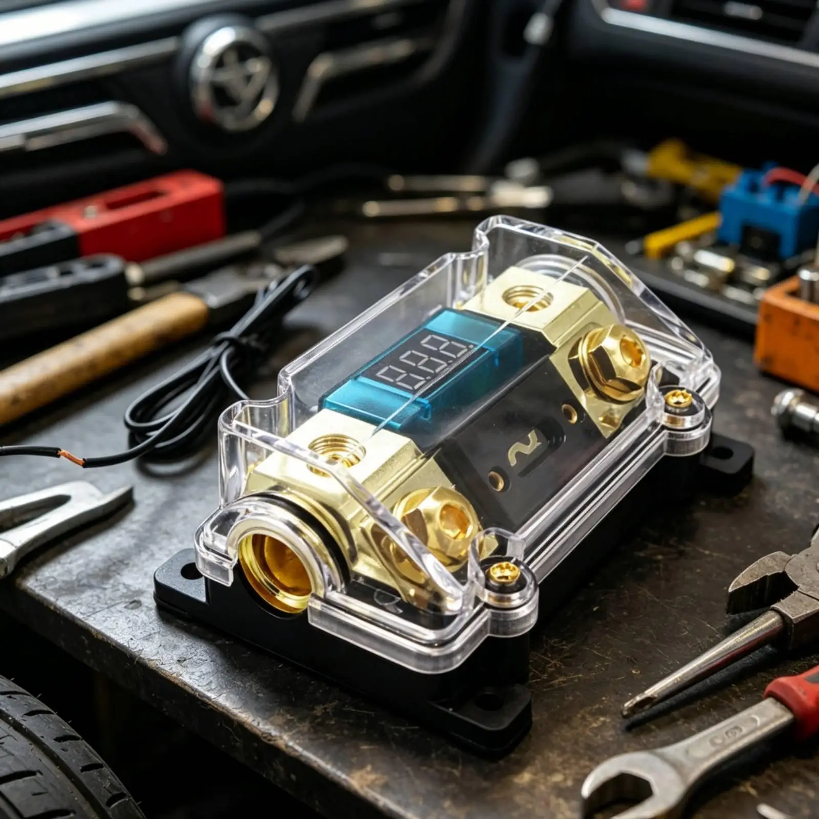 Car Electrical Fuse Holder Transparent Case Durable Power Distribution Block Digital Voltmeter for Automotive Audio Systems