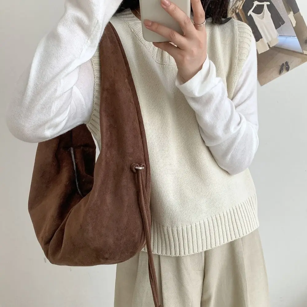 

Trendy Handbag Suede Shoulder Bag Large Capacity Solid Color Hobo Bag Fashion Korean Style Ladies Crescent Bag Autumn and Winter