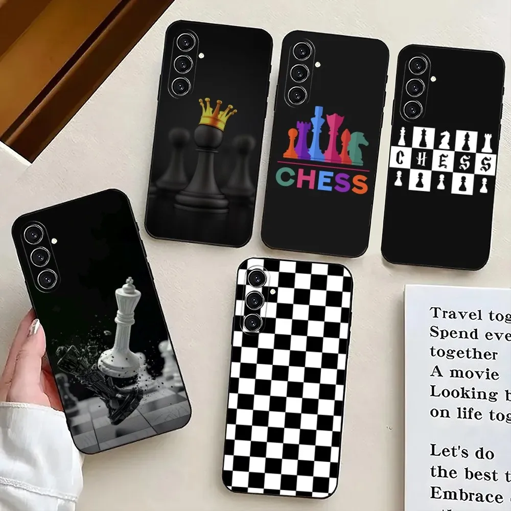 Chess Board Pieces Phone Case For Samsung S24,21,22,23,30,Ultra,S20,Plus,Fe,Lite,Note,10,9,5G Black Soft Cover