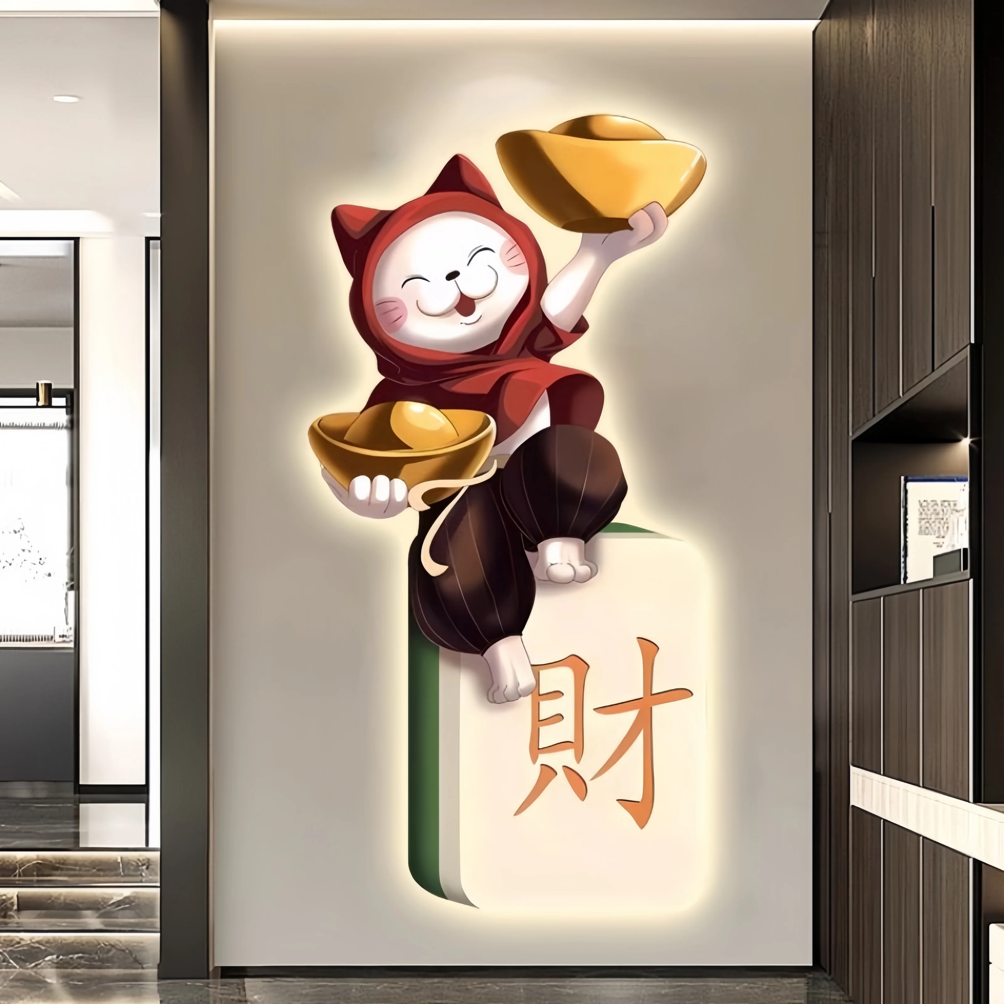 xx-Zhaocai Cat's Entrance Door Foyer Led Decorative Painting Home Decoration Living Room Corridor Staircase Wall Painting Lights
