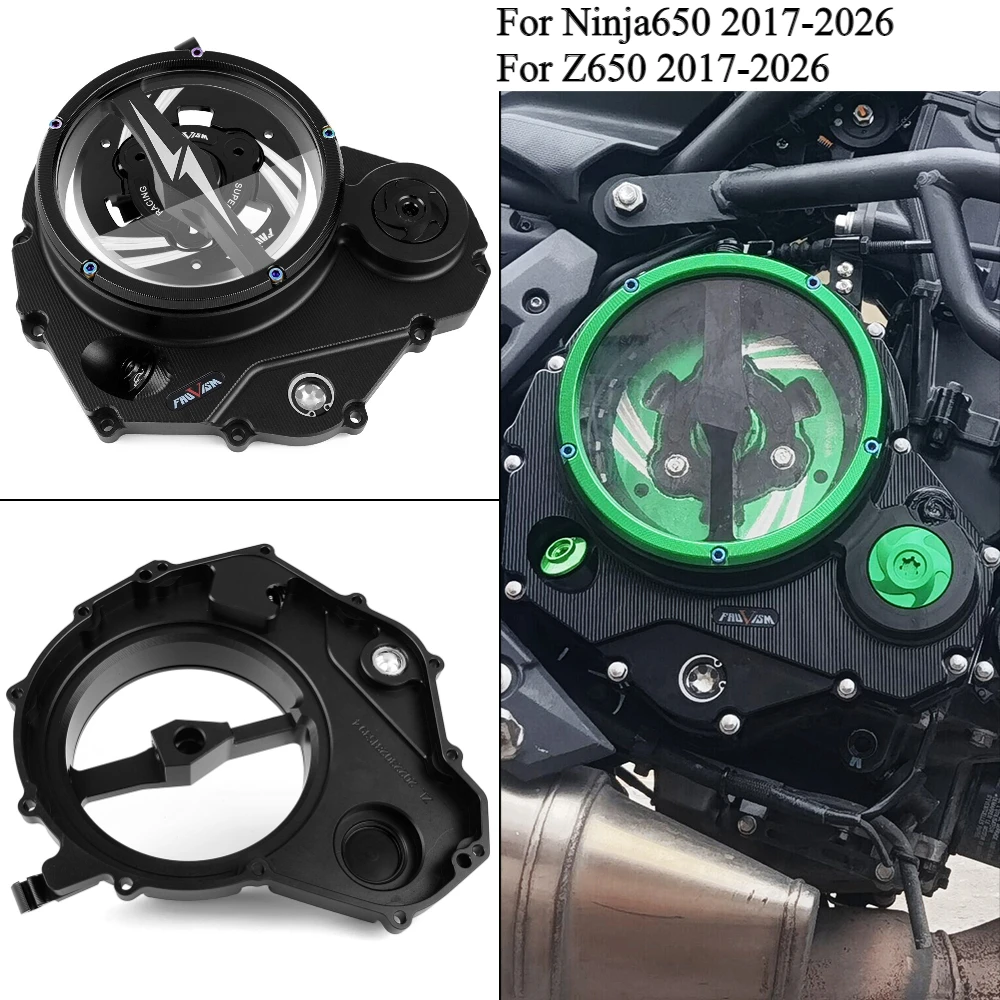 Clear Clutch Cover for Kawasaki Ninja650 Z650 Z 650 2017-2026 Engine Protector Guard for Ninja 650 2020 2021 2022 2023 2024 2025