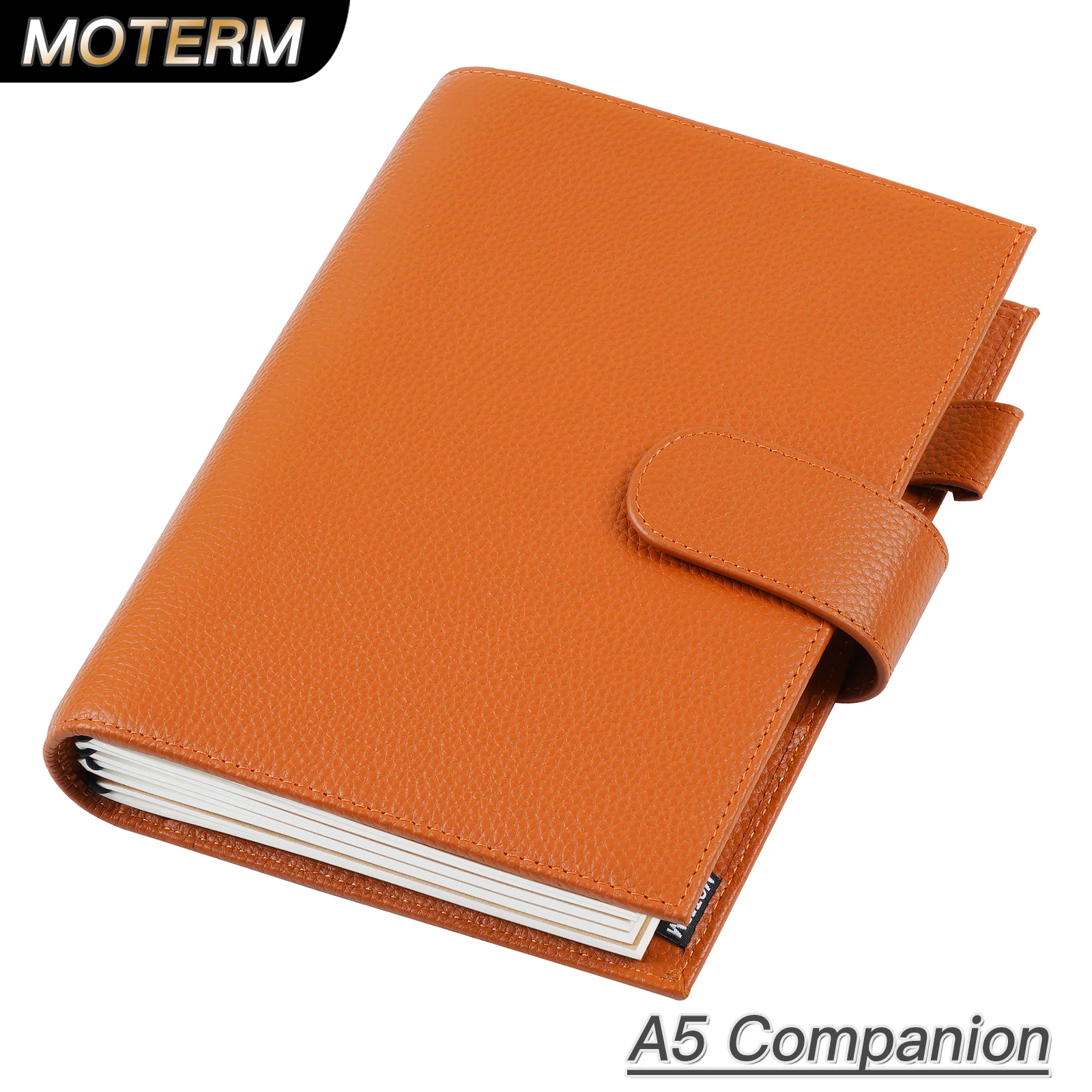Moterm Companion เดินทางโน้ตบุ๊ค A5ขนาด Journal ของแท้ Pebbled Grain Cowhide ที่มีกระเป๋าและแถบหนัง