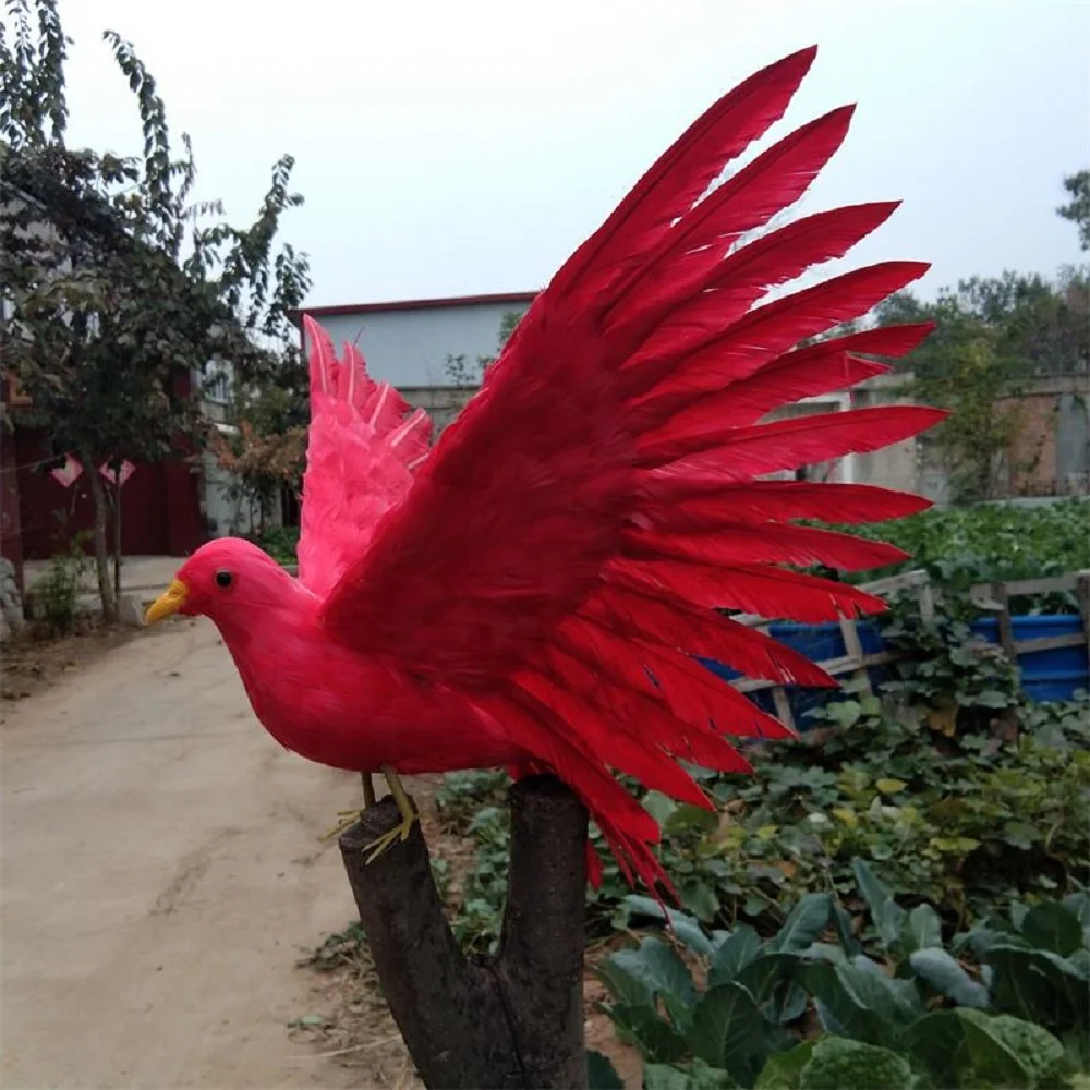 red real life pigeon model foam&feather wings dove bird toy gift about 30x50cm