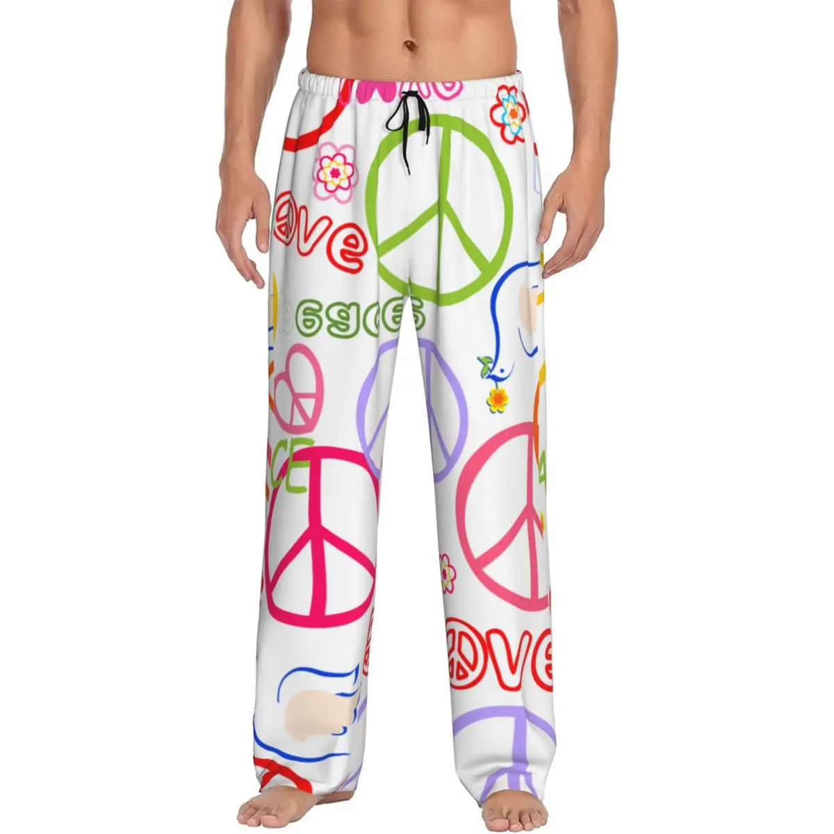 Peace Hippie Flower  Paper Cutting Dove  Pajama Pants Sleepwear for Men Elastic Waistband Sleep Lounge Bottoms with Pockets