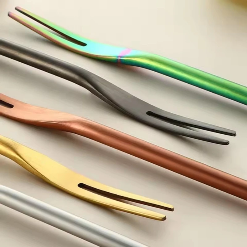 Fashion Thin Pickle Fork Household Stainless Steel Solid Kitchen Supplies Fruit Toothpick Tableware Utensil Fruit Fork