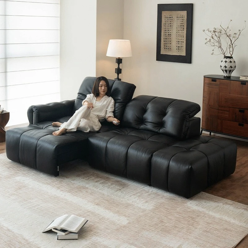 Modern Simple Nebula Electric Sofa Leather Living Room Black Pixel Inline Telescopic Adjustable Sofa Bed Dual-purpose