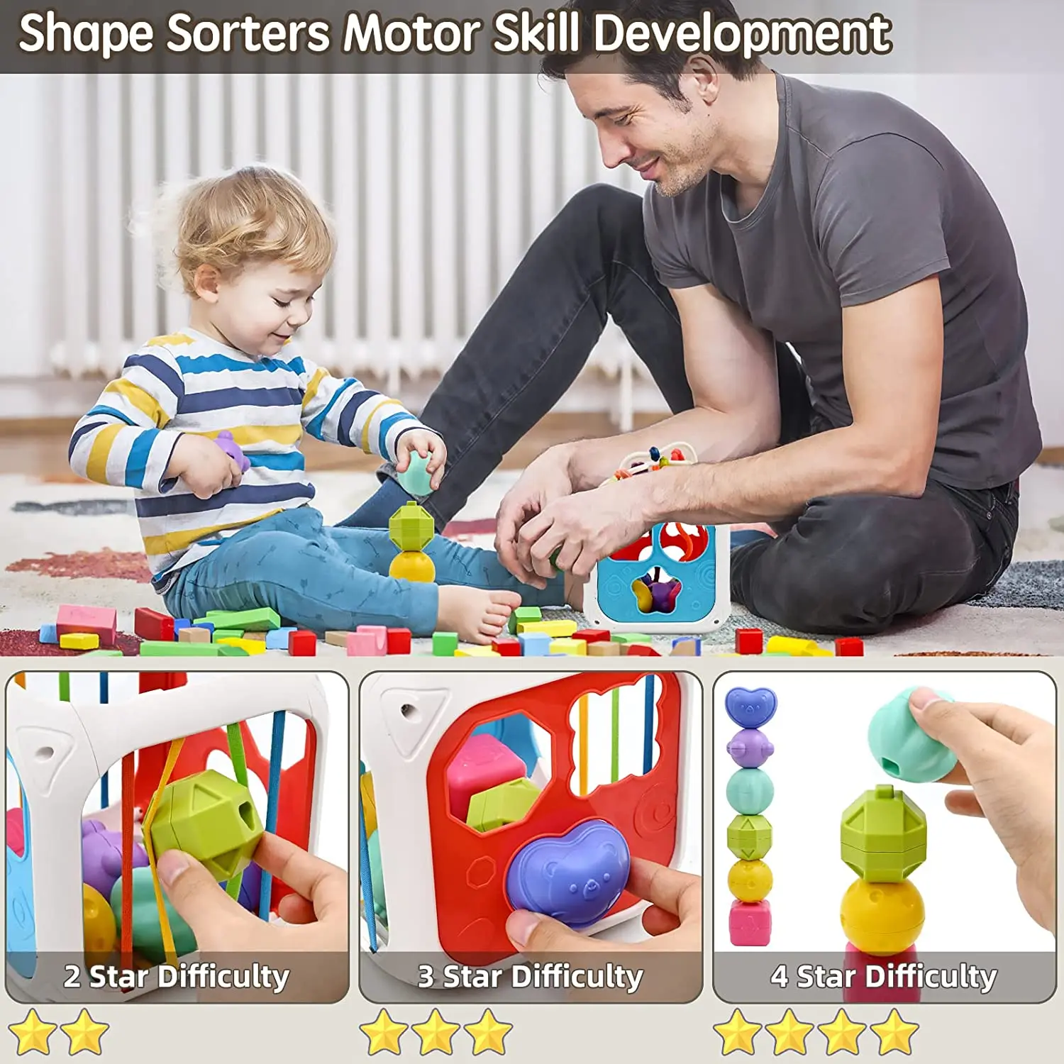 Jouets éducatifs multifonctions 7 en 1, avec trieur de formes, blocs d'empilage pour tout-petits, jouets pour bébés de 12 à 18 mois, Montessori sensoriel