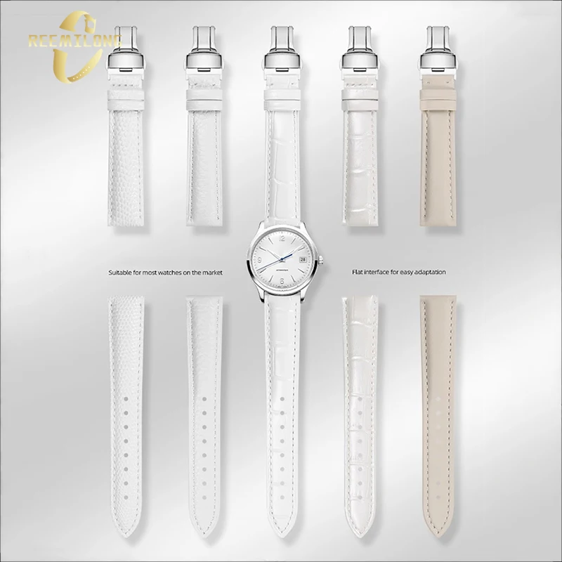 

Cowhide lea/ther watchstrap 10 12 13 14 16 18 19 20 22mm multi-style white universal unisex watchband gold buckle For any brands