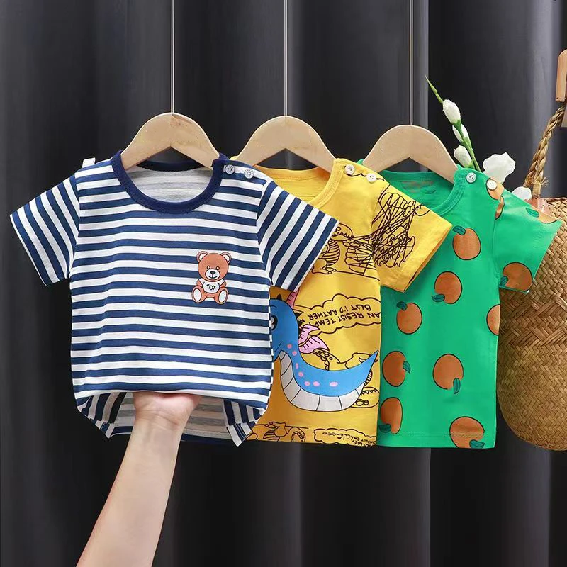 

Cute Baby Boys Basic Tee Short Sleeve T-shirts Cotton Baby Girl Tops Kids T-shirt Dinosaur Summer Tee Shirts Baby Boy Clothes