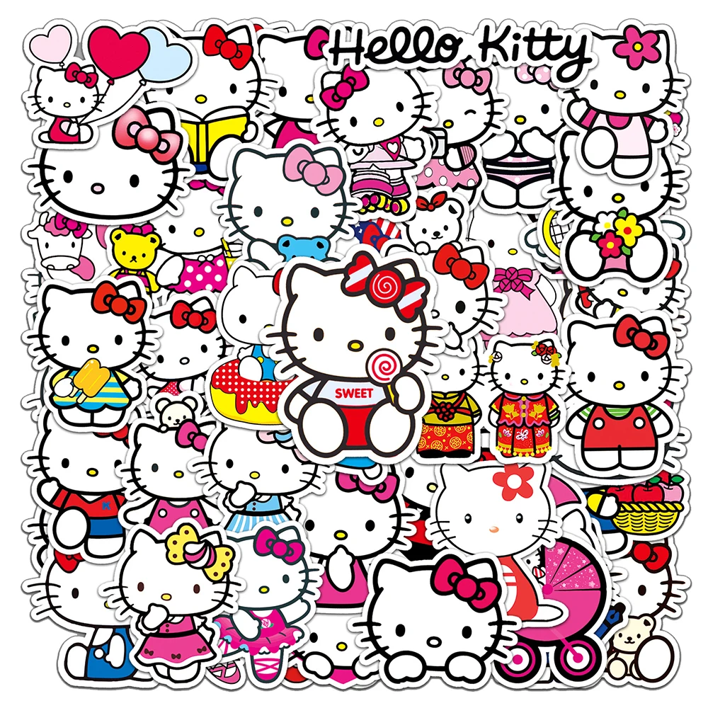 

10/30/50pcs Cute Sanrio Hello Kitty Girl Stickers Decals for Kids Toy Suitcase Water Bottle Phone Kawaii Cartoon Sticker Packing