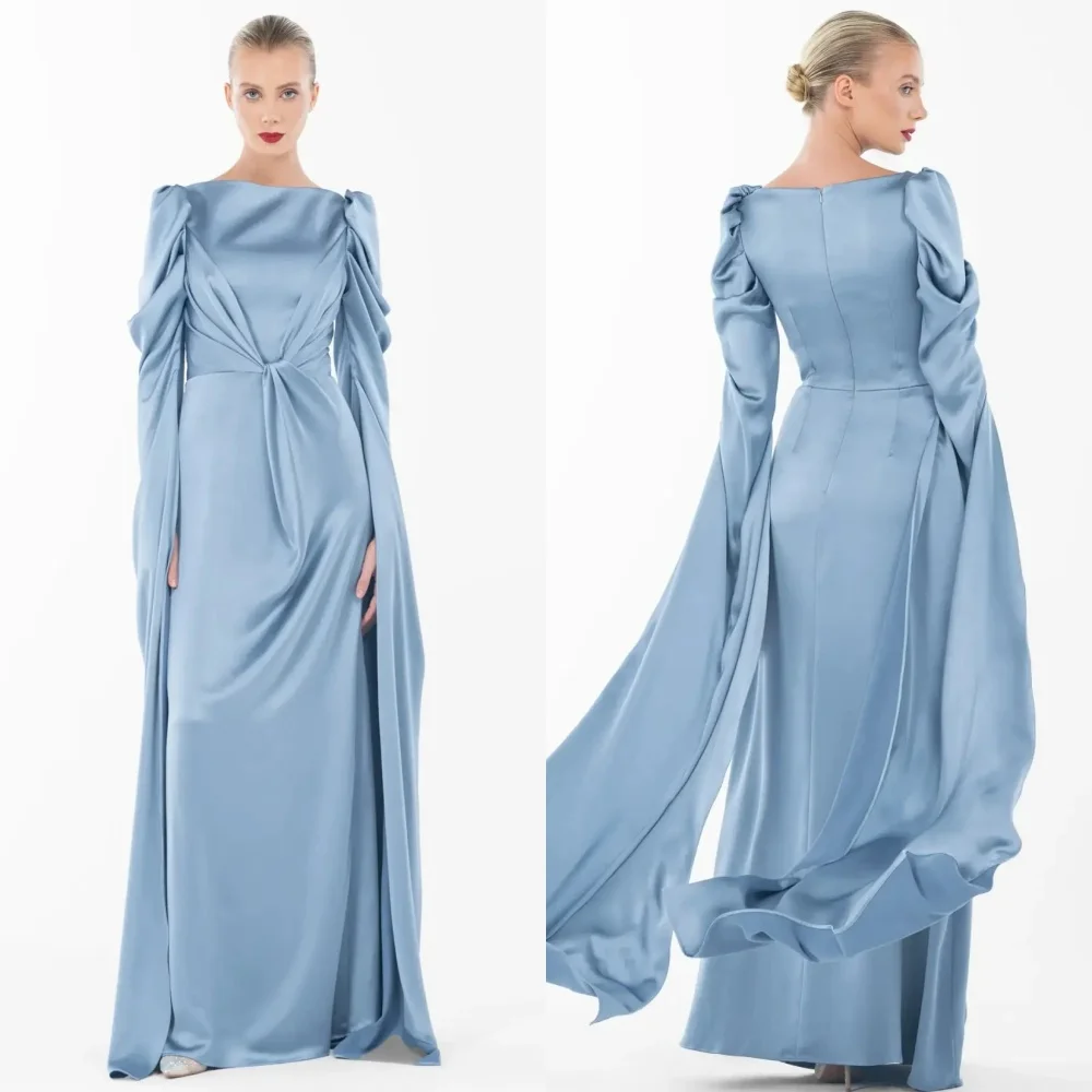 

Customized Elegant Classic Ruched Pleat Straight Scoop Neck Long Dresses Bespoke Occasion Dresses Modern Style Sizes Available