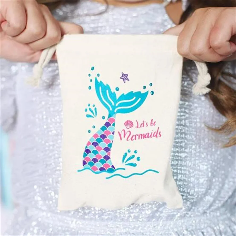 12 Mermaid Tail candy gift present Bags summer pool under the sea themed Girl's birthday Party baby shower decoration Supplies