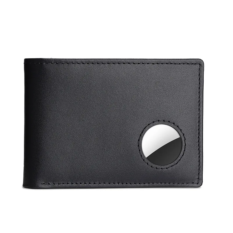 Genuine Cow Leather Men Wallet For Airtags RFID Blocking Credit Bank Card Holder with ID Window Male Business Purse Black