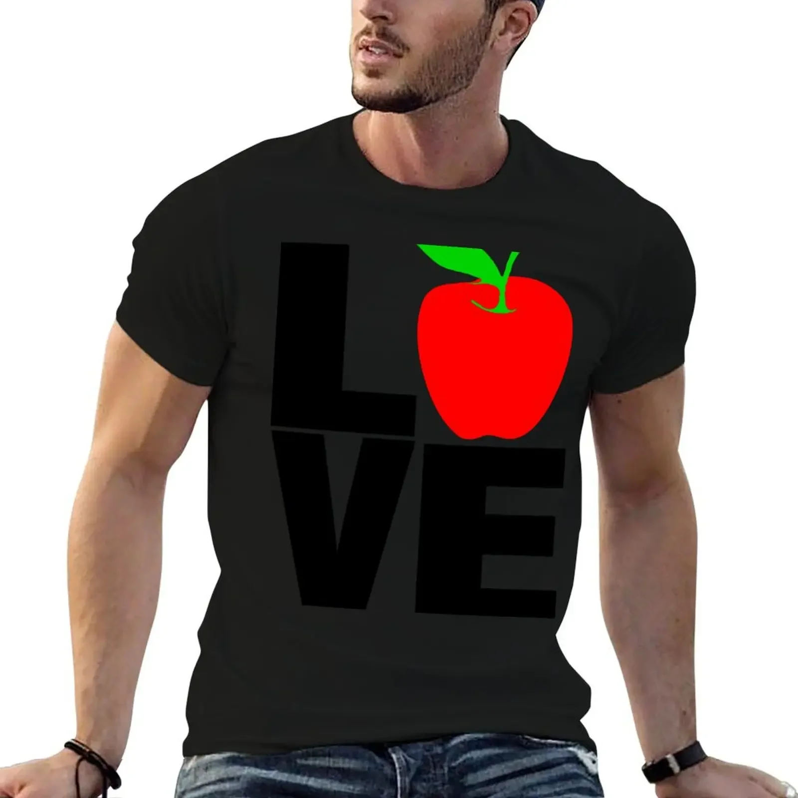 ??Love Apple Clothing & Stickers?? T-Shirt cotton graphic tees plus size clothes big and tall t shirts for men