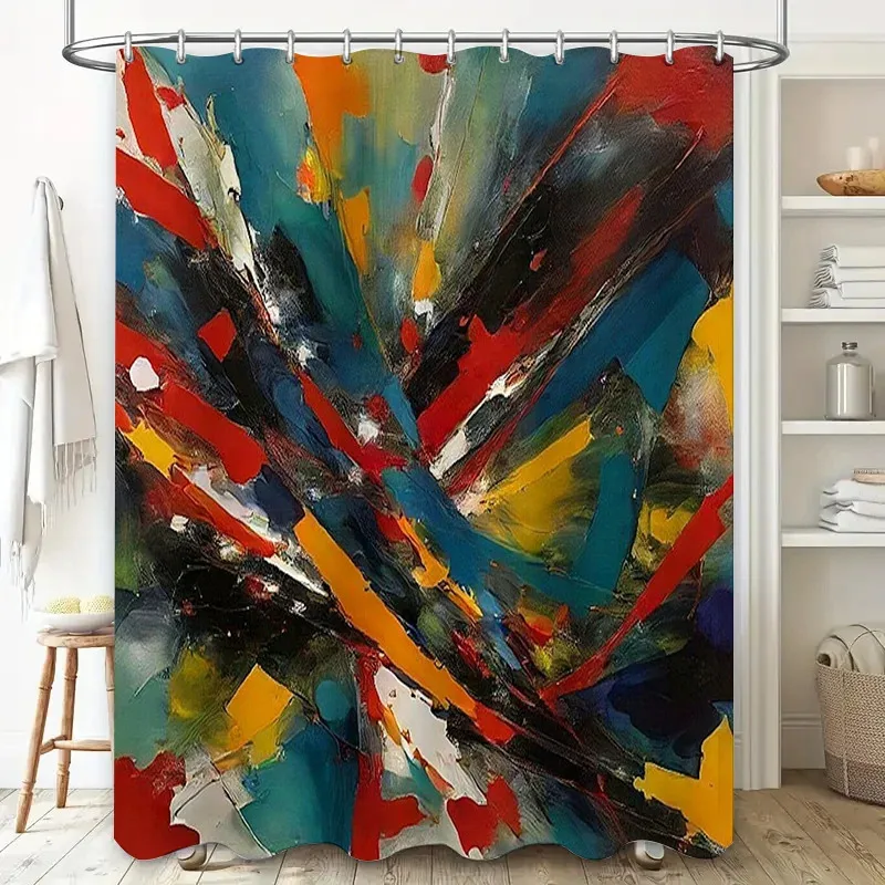 

LXL01Modern Bathroom Decor Shower Curtain Fabric Waterproof with Abstract Art Print Blue Red Yellow White Black Design for H6Jm%