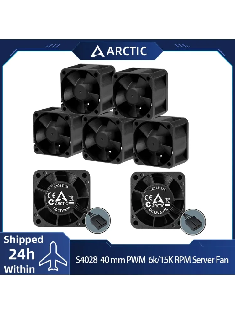 ARCTIC S4028 40 x 40 x 28 mm Server-Lüfter, Doppelkugellager, 6000–15000 U/min, 4-polig, 12 V DC, Schwarz, für Computer-Hardware-Kühlung
